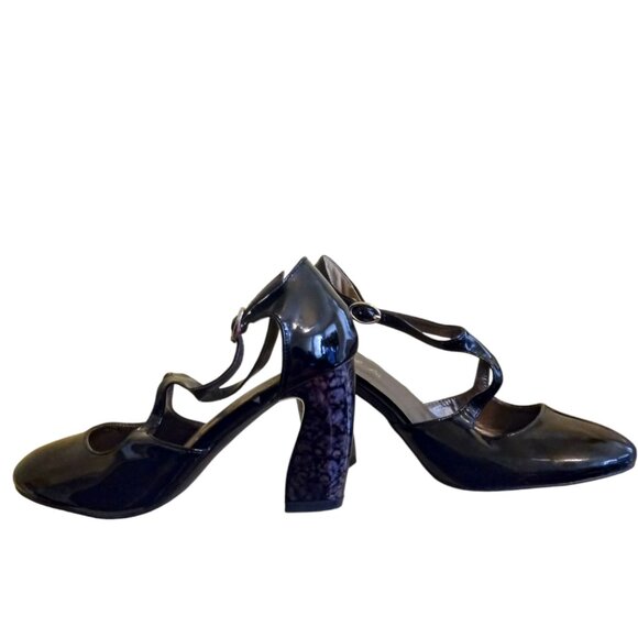 Exclusive Romantic Soles Corbel 7.5 Black Metallic T Strap W/Ankle Strap Heels - Picture 4 of 9